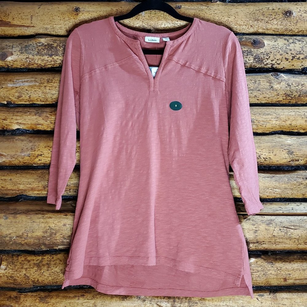 L.L. Bean - Small New Women's Split Neck 3/4 Sleeve Tee NWT in Orange/Clay